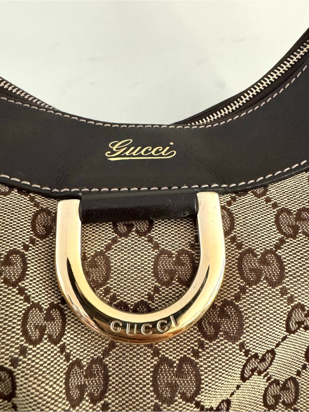 GUCCI Abbey D Ring GG Canvas Hobo Shoulder Bag Large Monogram Brown - Picture 2 of 13